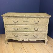 Decorative shabby chic distressed painted grey chest of 3 drawers and cabriole legs 80h x 115w x 51d