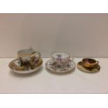 Royal Worcester hand painted cabinet cup, and two continental C19th hand painted footed cups and