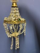 A ceiling pendant, with two tiers of glass lustre drops