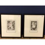 Two Modernist Monochrome Lino Cut Prints, "Montero" and "El Baile", each signed with a monogram "