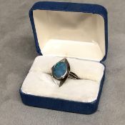 18ct white gold and black opal mid century ladies dress ring, size o, 9.5g