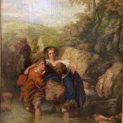 William Mulready, RA (Irish, 1786 - 1863) (attrib.), "Crossing the Ford", Oil study on canvas with