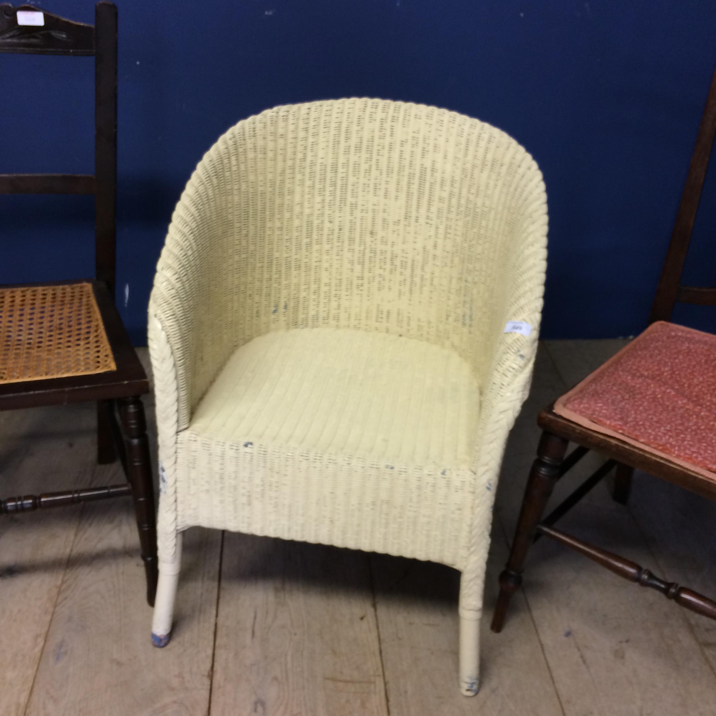 Lloyd loom style cream painted chair, a bergère seat bedroom chair and one another - Image 3 of 4