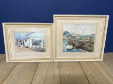 Margaret Morcom, two watercolours, "The Flower Pot and St Mawes 1979" titled verso, 34 x 39cm & 24 x