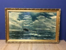 Lacquered print of a nautical scene, "The Great Race", Henry Scott 70 x 108cm