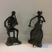 Two C20th bronze style figures, abstract "seated musicians",