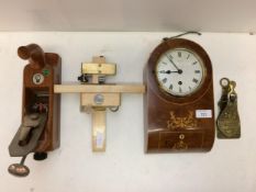 Prestons & Co Bolton walnut and line inlaid wall clock, 2 lathes, brass clip and lamp