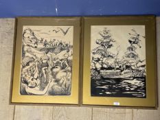 Two framed and glazed cartoons, one initialled FP, and titled Day Dream, probably from original