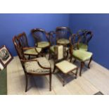 Quantity of Victorian and Edwardian chairs, including a pair of circular back green upholstered, and