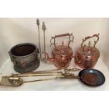 Quantity of brass and copper wares, including 2 large decrative and ornatley peirced Victorian style