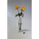 MONREAL, Continental school, Yellow Rose, Oil on canvas, in a modern gilt frame, 90 x 60cm with