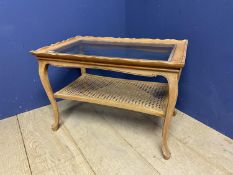 Small two tier table, with bergere caned base, and cabriole style legs