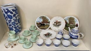 Quantity of china and glass to include , Royal Imperial Bone China hunting scene plates, with