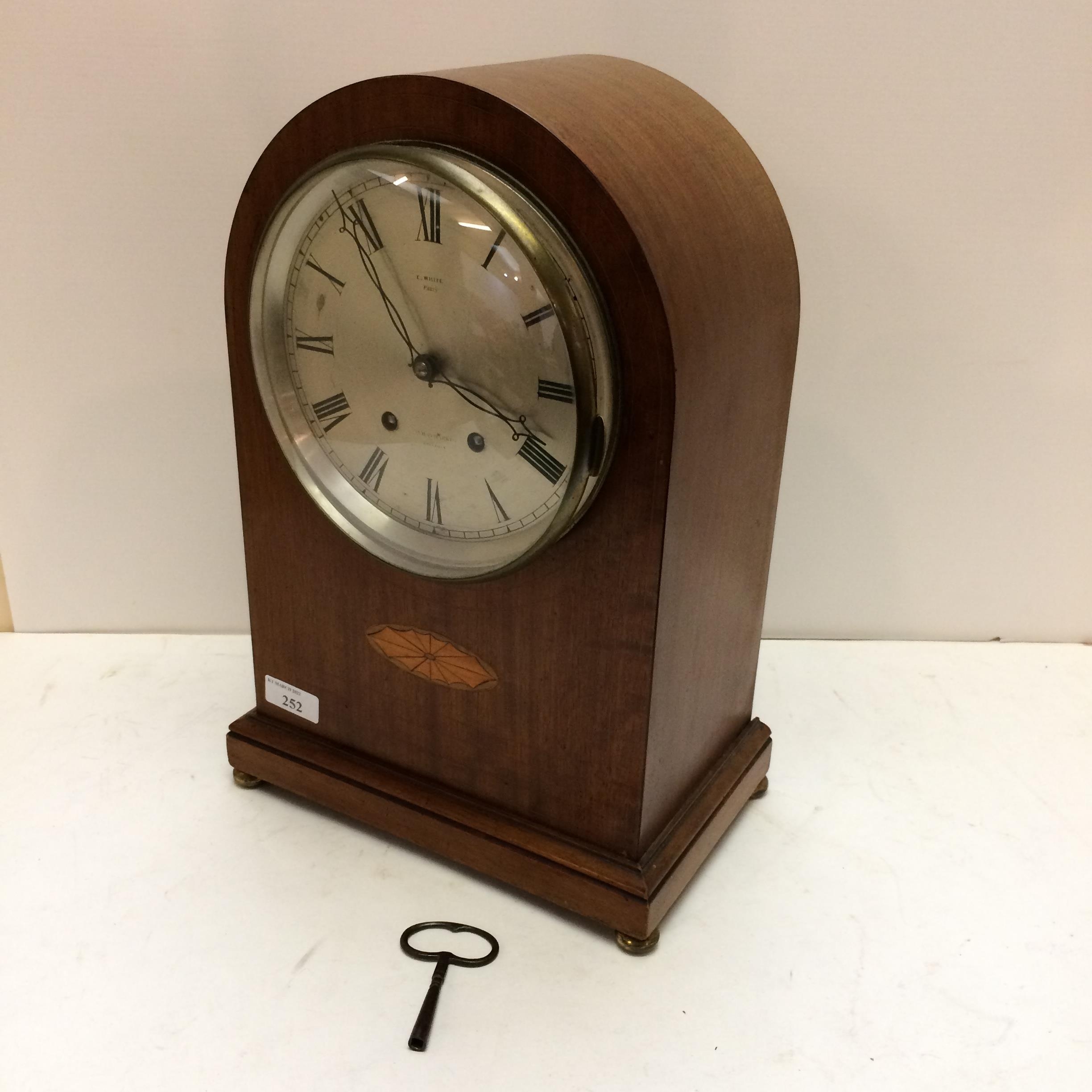 Mahogany and inlaid domed frame bracket clock, E White, Paris