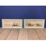 Pair of C20th panoramic oil on canvas, of nautical scenes, monogram lower righ ECW, in modern