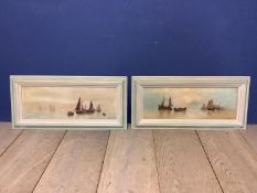 Pair of C20th panoramic oil on canvas, of nautical scenes, monogram lower righ ECW, in modern