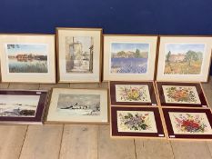 A large collection of 20th century picture and prints in glazed frames, of Countryside and Botanical