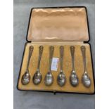 Boxed set of sterling silver coffee spoons, together with 4 desert spoons by Walker and Hall, and