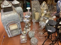Quantity of modern decorative lanterns for candles, candle stands, glass candle holders, etc, see