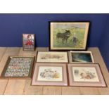 Quantity of pictures to include a pair of interior scenes , framed gallagher cigarette cards of
