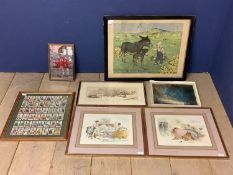 Quantity of pictures to include a pair of interior scenes , framed gallagher cigarette cards of