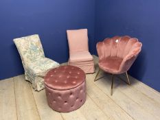 A quantity of pink and other upholstered bedroom furniture