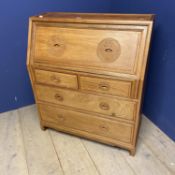 A light honey coloured bureau, in the oriental taste, 106cmH (faded)