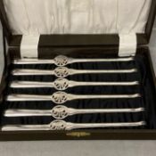 Boxed set of 6 sterling silver lobster picks by Frank Cobb & CO Ltd, Sheffield, Approx 190g