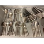 Part electroplated flatware service and a plated galleried tray and a large easel backed frame