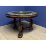 A good, early C20th Anglo Indian table , with central circular brass tray, engraved and embossed,