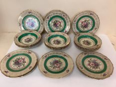 Set of 12 Rosenthal IVORY BAVARIAN bowls, amd 11 plates, decorated gilt and green border, with