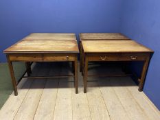 5 oak style 2 drawer desks, with square legs to stretchers, 107cm Wide. Some handles missing, some