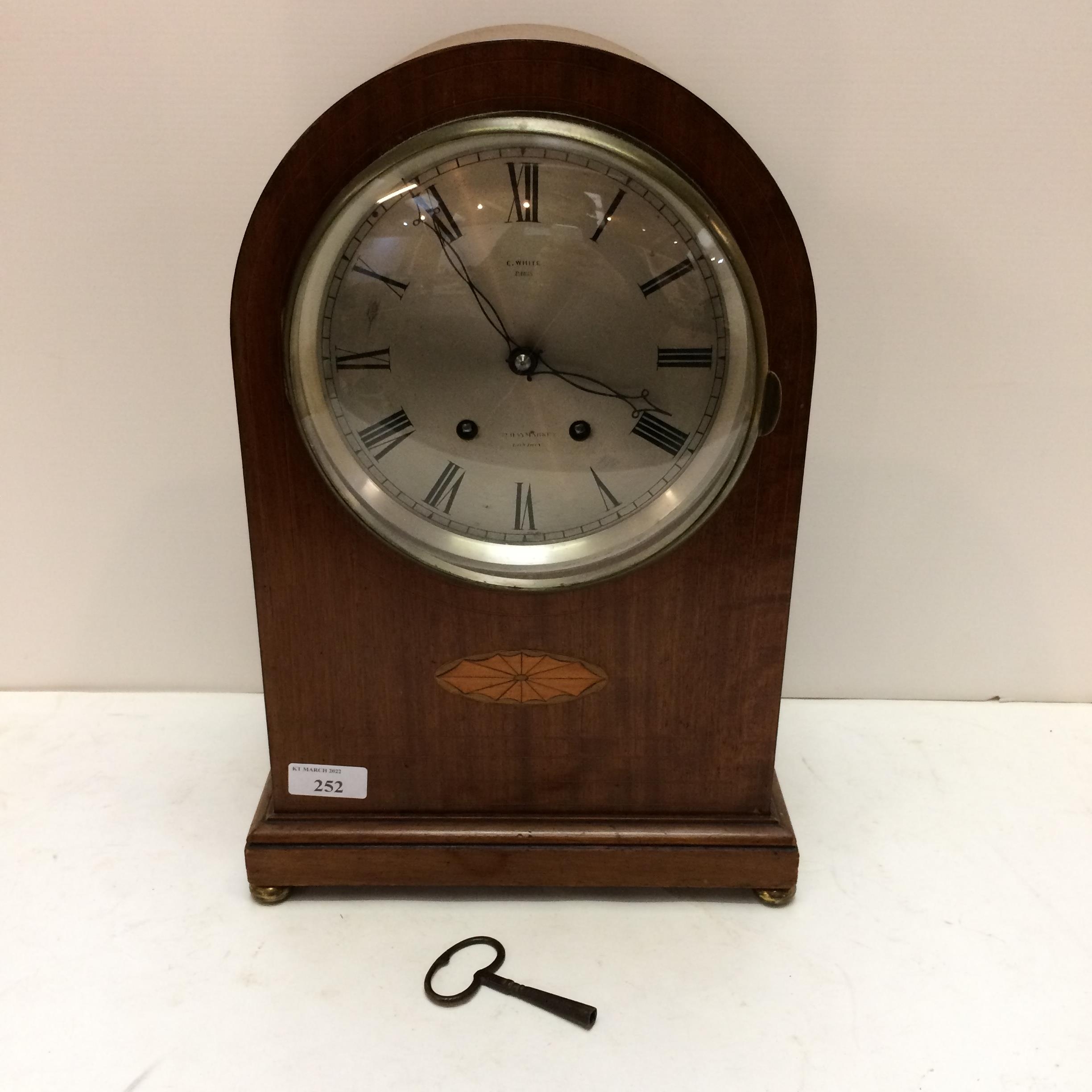 Mahogany and inlaid domed frame bracket clock, E White, Paris - Image 2 of 4