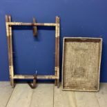 Vintage rattan, folding butlers tray and stand, some wear & leather holding straps broken