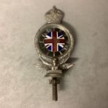 Vintage white metal car mascot or bonnet hood ornament, Royal Automobile club "RAC" central enamel