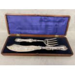 A boxed set of Victorian sterling silver fish servers by Aaron Hadfield, Sheffield, 1851, 288g