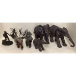 Quantity of moden ornaments, of elephants, rabbitts, a greyhound, and a man with his dog, and 2
