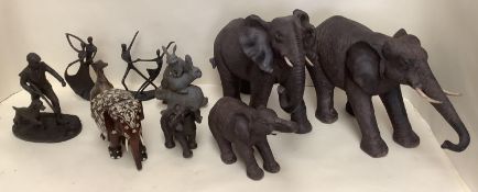 Quantity of moden ornaments, of elephants, rabbitts, a greyhound, and a man with his dog, and 2