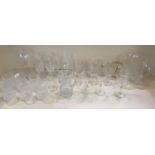 A quantity of 7 tumblers and jug, etched and engraved glassware (etched Edinburgh, Scotland to