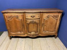 A good Cherry wood sideboard with 3 cupboards and one central drawer, 179w x 55d x 103h cm