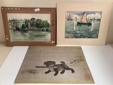 Two C20th watercolours, one of Amsterdam, and one of Venice, both indistinctly signed, unframed,