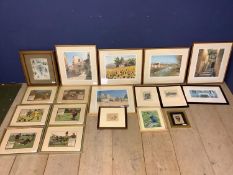 A large collection of pictures and prints mostly in glazed gilt frames