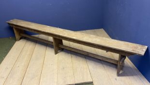 Pair of wooden benches, as found, 3005cmL x 25cmW x 48cm High approx (the wider ones)