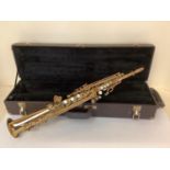 A cased soprano saxophone, stamped Eckharl, Distributed by Vincent Bach International, Ltd, see i