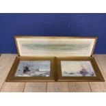 W L Wyllie, English school, pair of nautical prints, in gilt glazed frames, and a panoramic print of