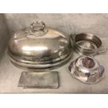 Collection of silver plated wares to include a large cloche