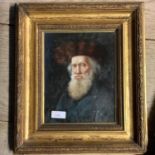 An oil of a bearded Russian gentleman in a gilt glazed frame, 24 x 19cm, and a Contiental oil on