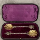 A cased pair of large Victorian salt spoons for the Worshipful company of Salters with Company crest