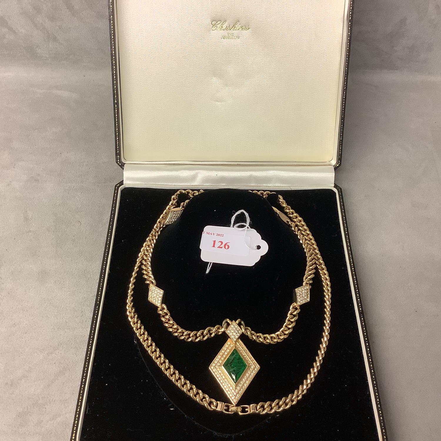 A Henkel and Grosse (Dior) 1970s vintage couture necklace, yellow metal with emerald colour paste - Image 5 of 5