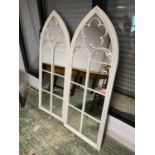 Pair of Arched outdoor/ indoor rustic style mirrors, but with a crack in the mirrors. To be sold, as